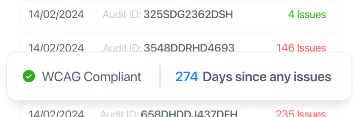 Monitoring dashboard showing audit dates and issues